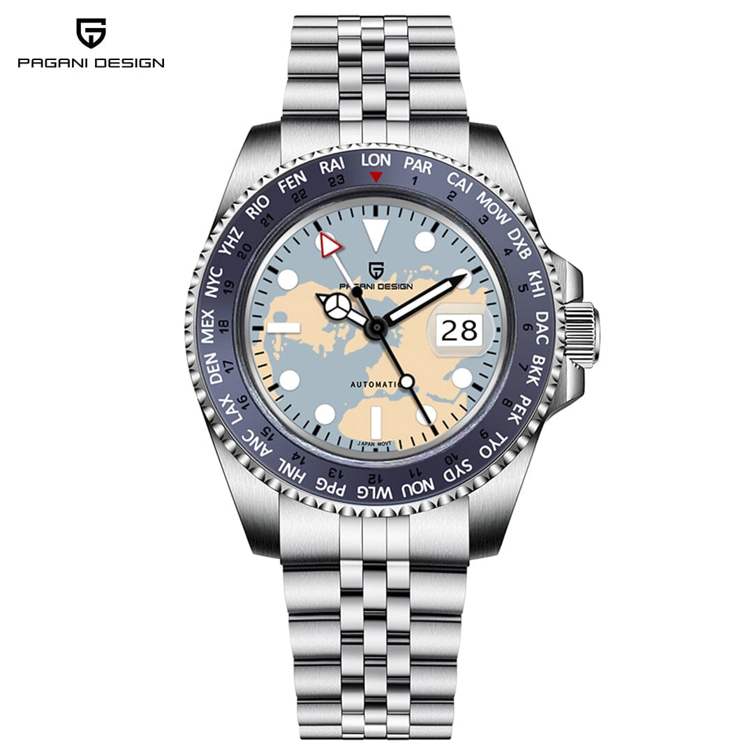 Pagani Design PD-1758 Wrist Watches Pagani Design Silver light blue map jubilee PD 1758 