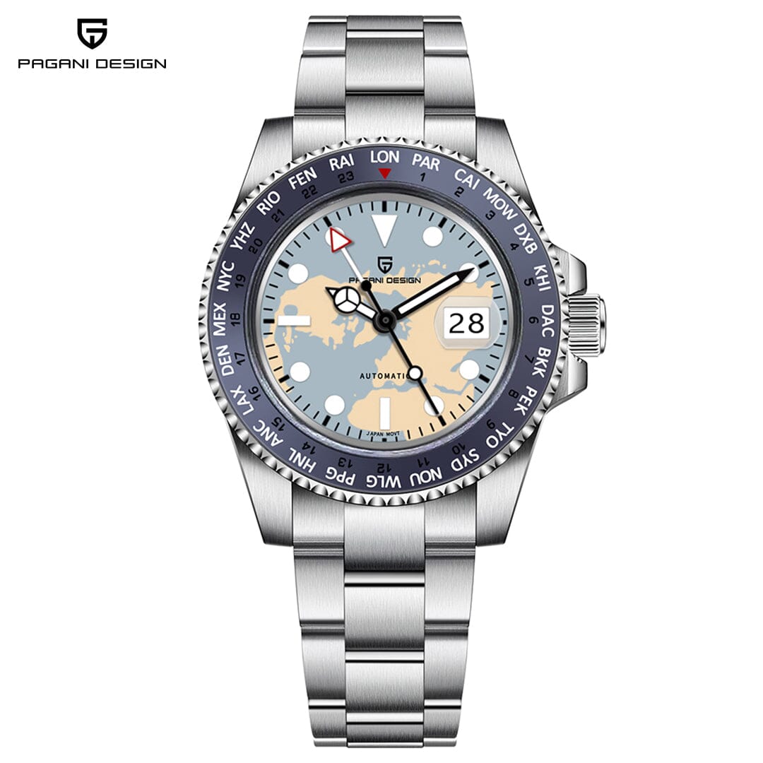 Pagani Design PD-1758 Wrist Watches Pagani Design Silver light blue map PD 1758 