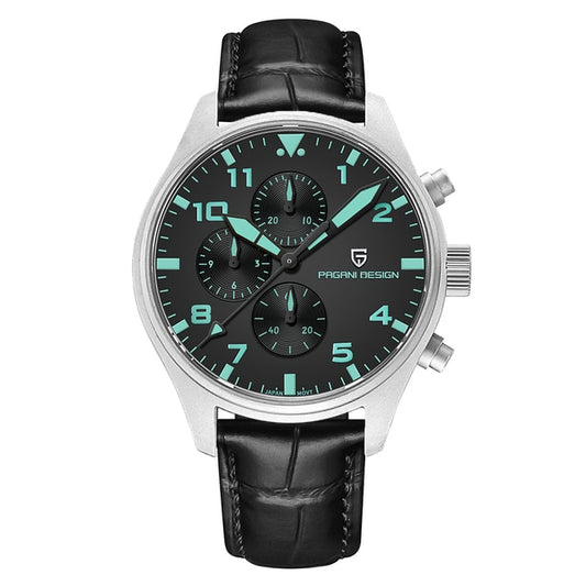 Pagani Design PD-1703 Chronograph – black and blue with leather strap – 