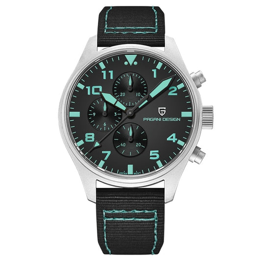 Pagani Design PD-1703 Chronograph – black and blue with nylon strap – 