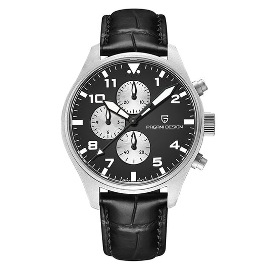 Pagani Design PD-1703 Chronograph – black and white with leather strap – 