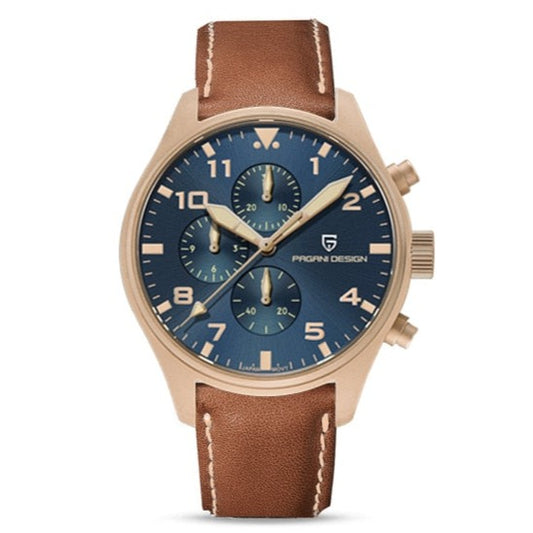 Pagani Design PD-1703 Chronograph – gold with brown leather strap – 